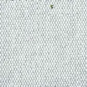 Woven fabric texture, monochromatic white and gray, dense knot pattern with speckled effect and subtle printed lettering.